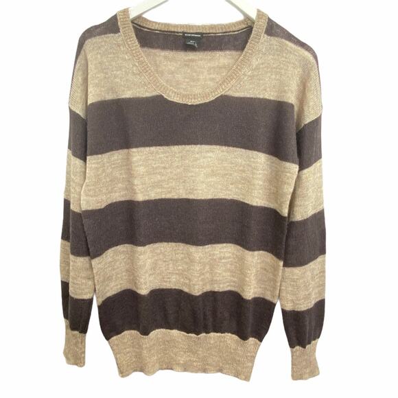 Club Monaco Mohair Blend Sweater Cream Brown Womans  M Wide Stripes Long Sleeve - Picture 4 of 7
